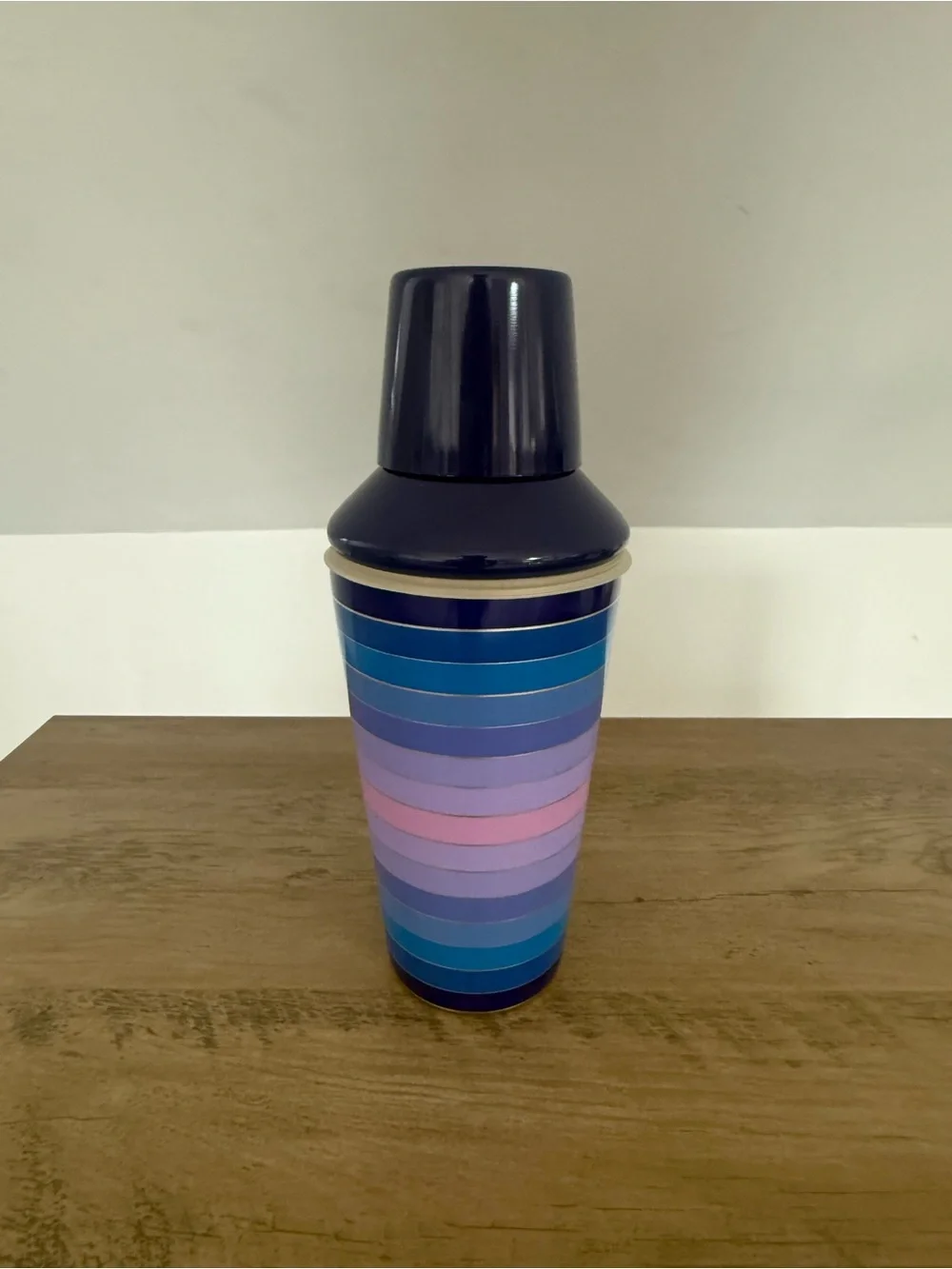 Jonathan Adler Striped Blue and Pink Cocktail Shaker -